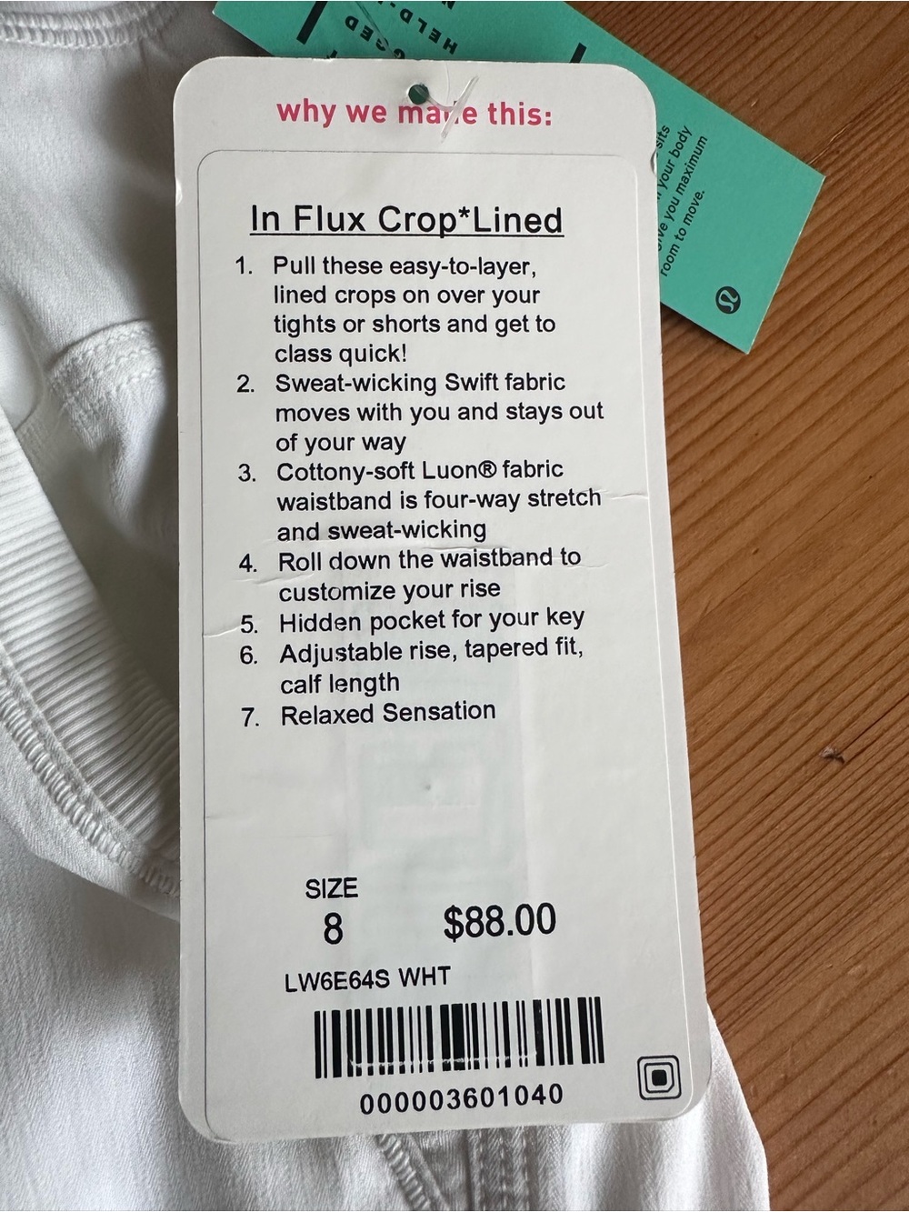 NWT Lululemon In Flux Crop • Lined • White • Size 8 - Picture 9 of 14
